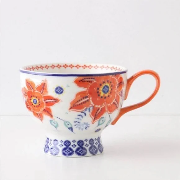 Anthropologie Orange Multi Pedestal Floral Mug Coffee Tea Cup by Jennifer Lewis - Picture 2 of 5